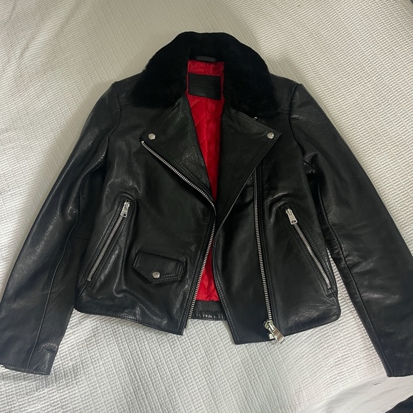 New Shearling All Saints Leather Jacket - Picture 1 of 7